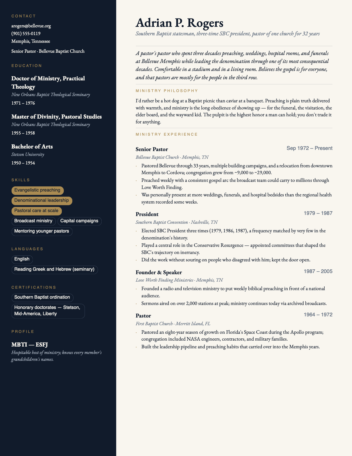 Sample resume in The Rogers template — Adrian Rogers