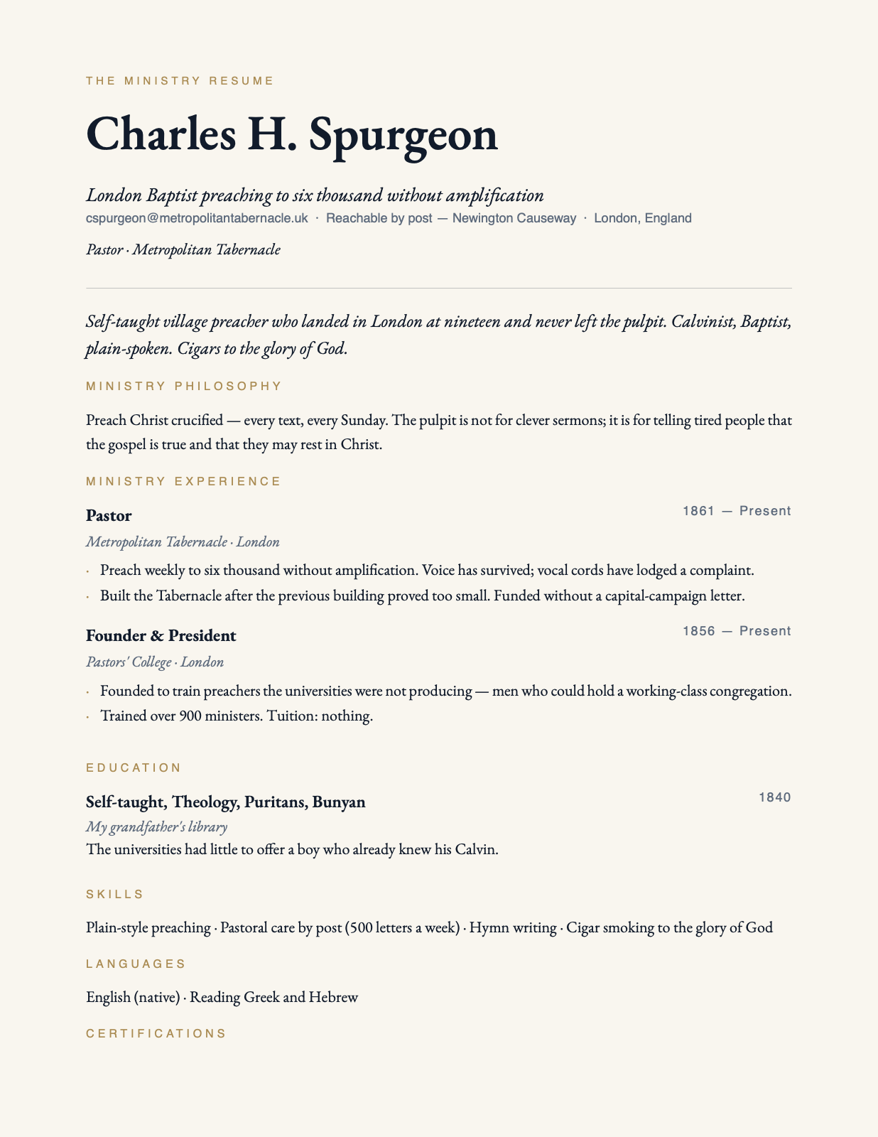 Sample resume in The Spurgeon template — Charles Spurgeon